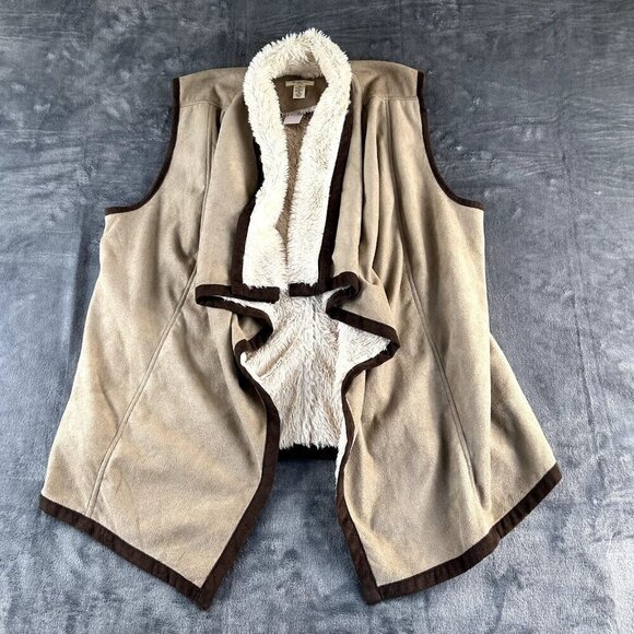 Westbound Women's Tan Faux Suede Vest Water Fall Open Front Size 1X - Picture 1 of 6